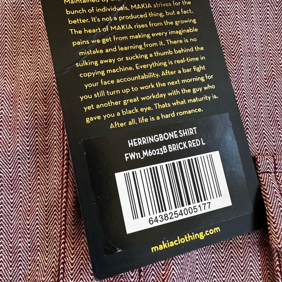 MAKIA Herringbone Button Down Long Sleeve Shirt Size L Brick Red 100% Cotton - Picture 6 of 7